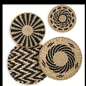 Handcrafted Black and Tan Rattan Wall Decor